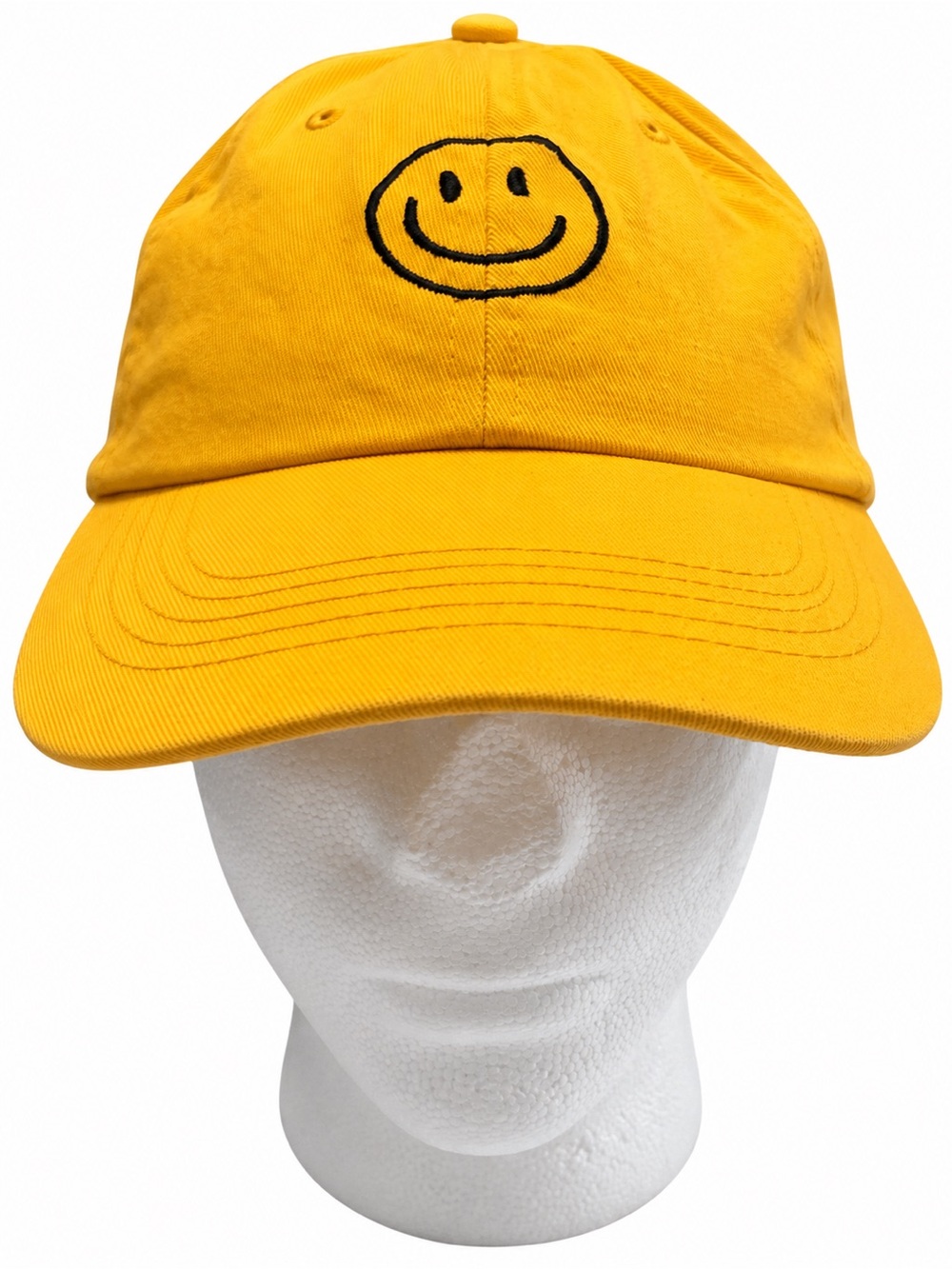 Smiley Face Yellow Cotton Dad Hat Embroidered Adjustable Strapback